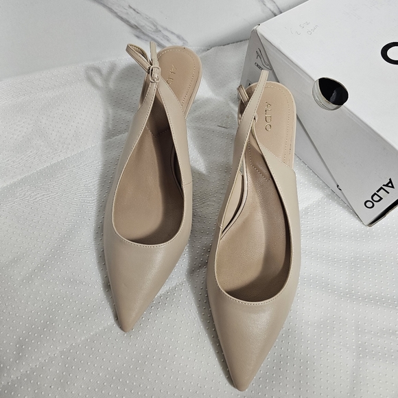 Aldo Criewiel Beige Kitten Heel Leather Slingback - NWT - Picture 8 of 10